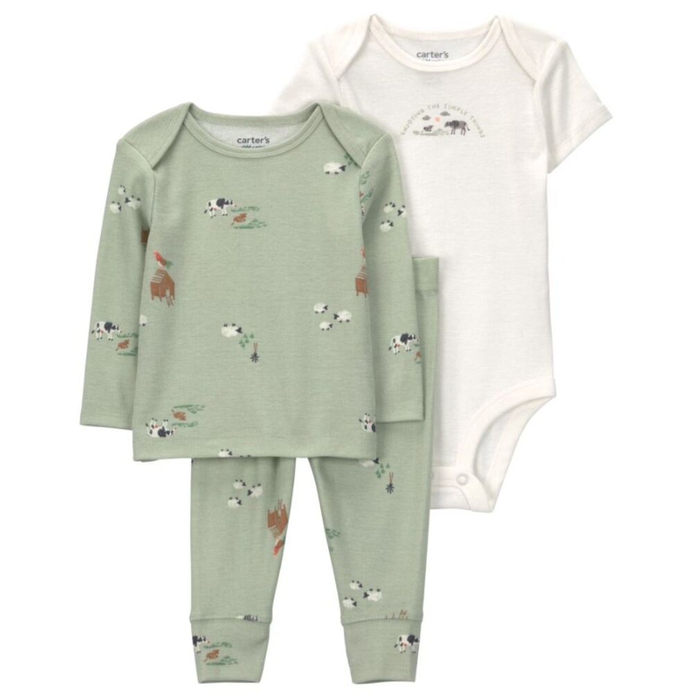 NWT Boys Sz 12 Months Farm Animals Theme Shirts & Coordinating Pants 3 Pc Outfit